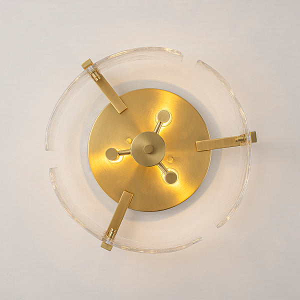 3-Light Textured Glass Brass Drum Semi Flush Mount