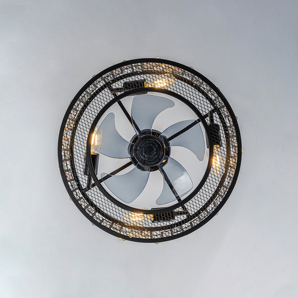 4-flammiger Kristall-Käfig-Deckenventilator für die Unterputzmontage