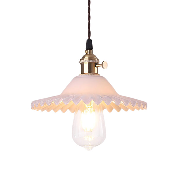 Mid-Century 1-Light Colorful Scalloped Glass Pendant Light