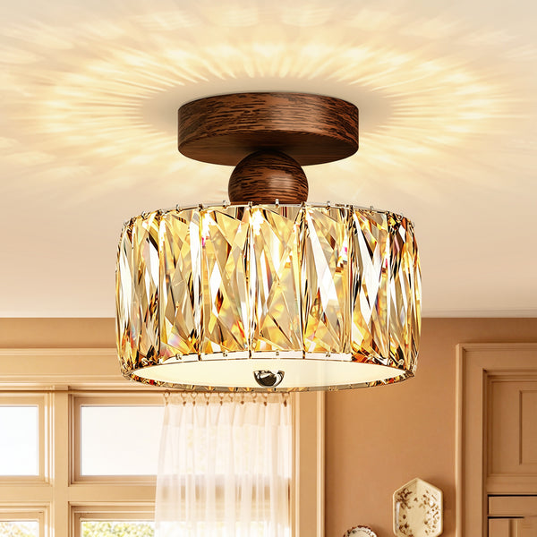 Drum Crystal Glass LED Semi Flush Mount