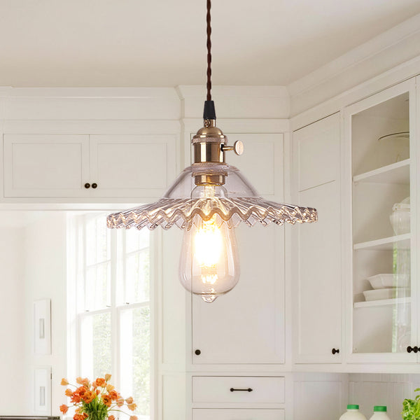 Mid-Century 1-Light Colorful Scalloped Glass Pendant Light