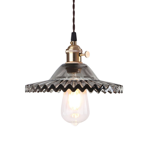 Mid-Century 1-Light Colorful Scalloped Glass Pendant Light