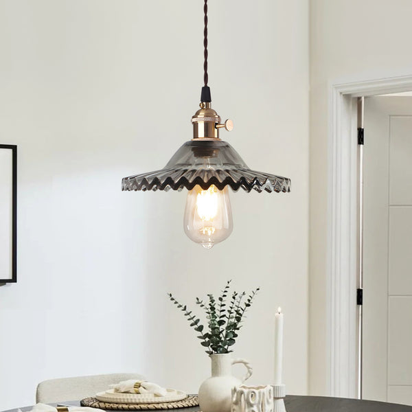 Mid-Century 1-Light Colorful Scalloped Glass Pendant Light