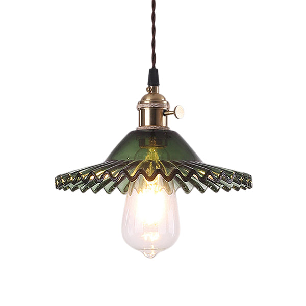 Mid-Century 1-Light Colorful Scalloped Glass Pendant Light
