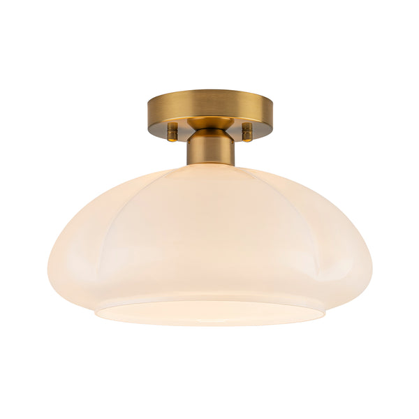 1-Light Opal Glass Curved Semi Flush Mount