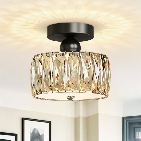 Drum Crystal Glass LED Semi Flush Mount