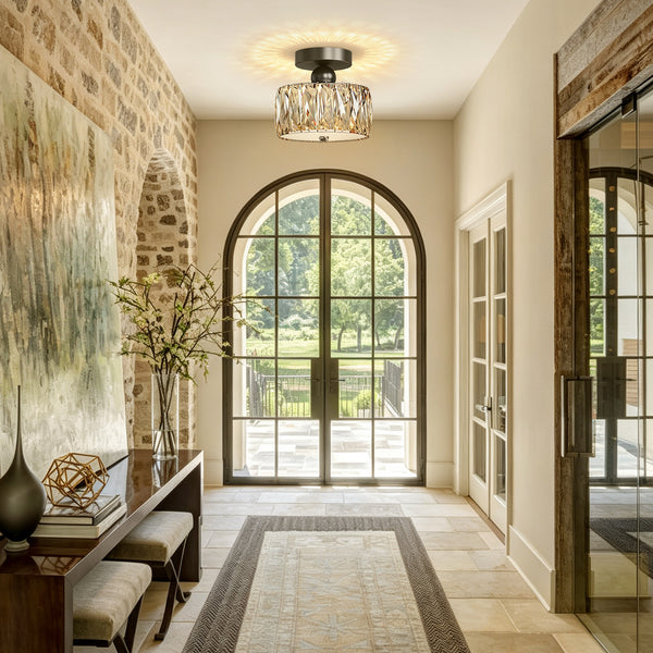 Drum Crystal Glass LED Semi Flush Mount