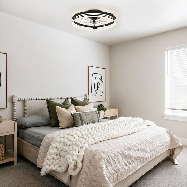 Dimmable Indoor Bedroom Flush Mount Ceiling Fan with Light