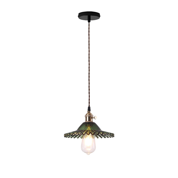 Mid-Century 1-Light Colorful Scalloped Glass Pendant Light