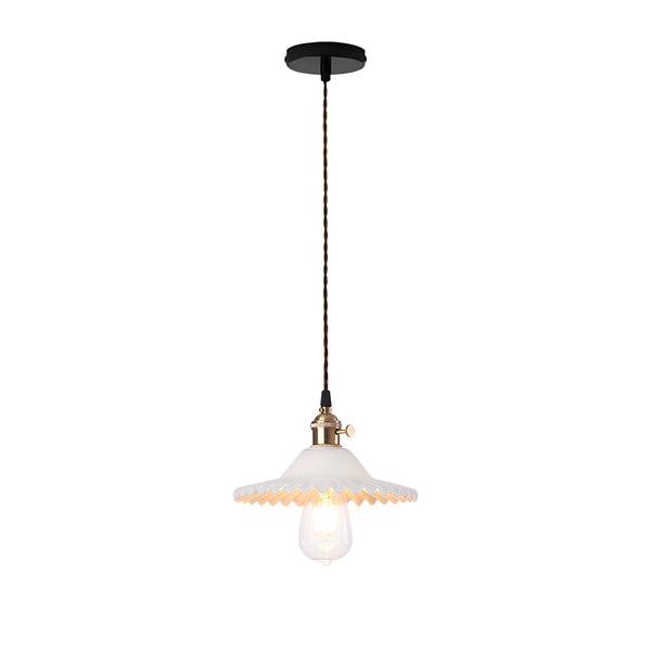Mid-Century 1-Light Colorful Scalloped Glass Pendant Light