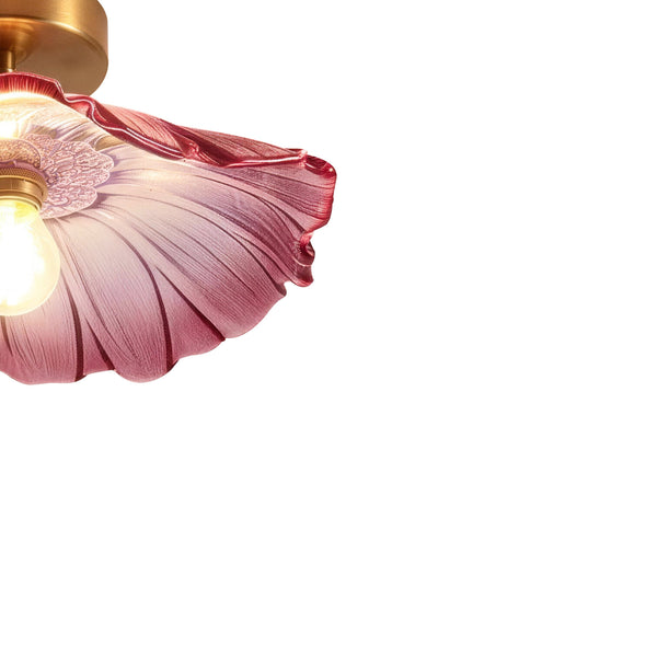 Purple Lotus Floral Glass Semi Flush Mount
