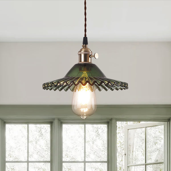 Mid-Century 1-Light Colorful Scalloped Glass Pendant Light