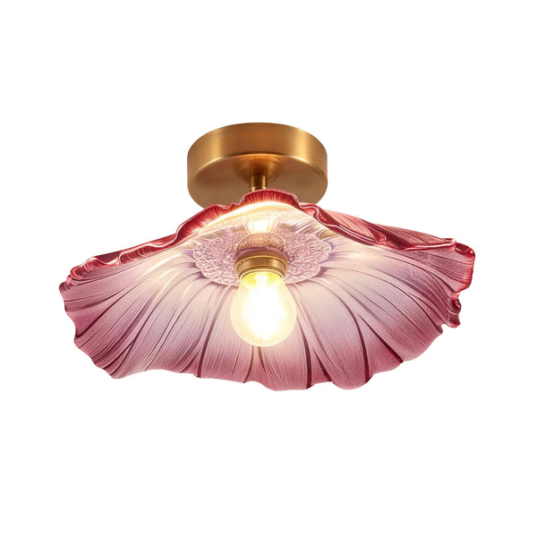 Purple Lotus Floral Glass Semi Flush Mount
