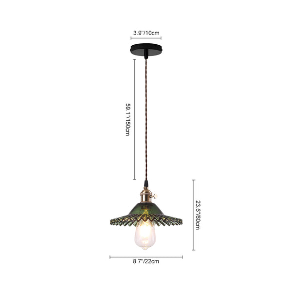 Mid-Century 1-Light Colorful Scalloped Glass Pendant Light