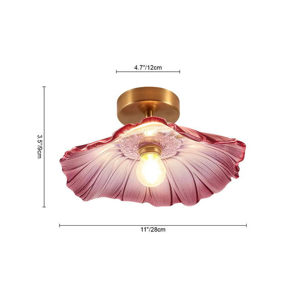 Purple Lotus Floral Glass Semi Flush Mount