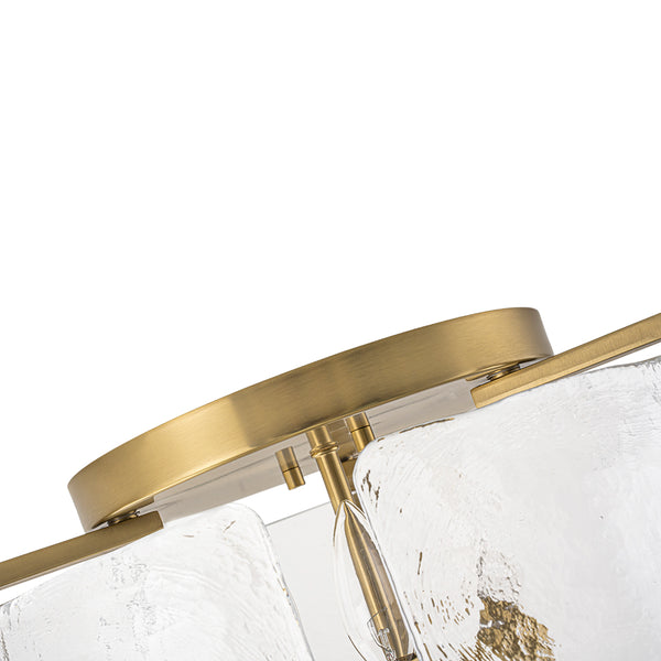 3-Light Textured Glass Brass Drum Semi Flush Mount