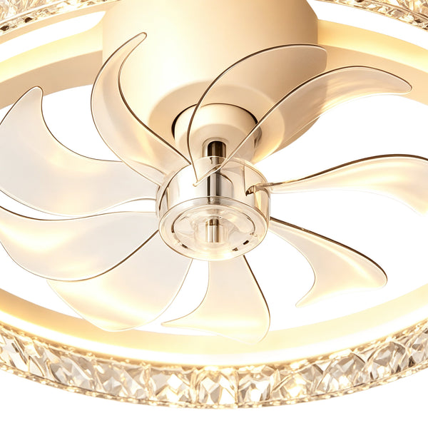 Dimmable Bedroom Crystal Glass Flush Mount Ceiling Fan with Light