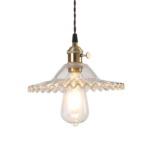 Mid-Century 1-Light Colorful Scalloped Glass Pendant Light