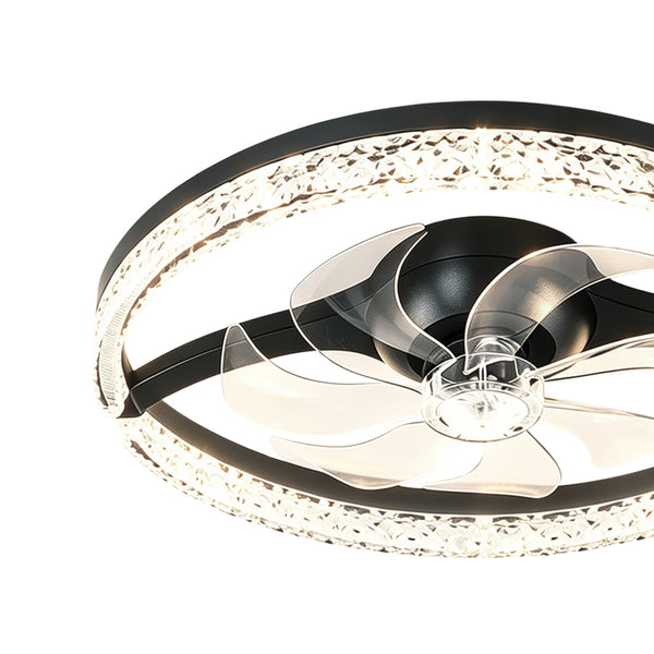 Dimmable Bedroom Crystal Glass Flush Mount Ceiling Fan with Light