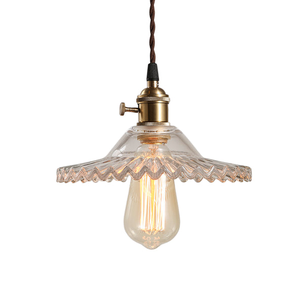 Mid-Century 1-Light Colorful Scalloped Glass Pendant Light