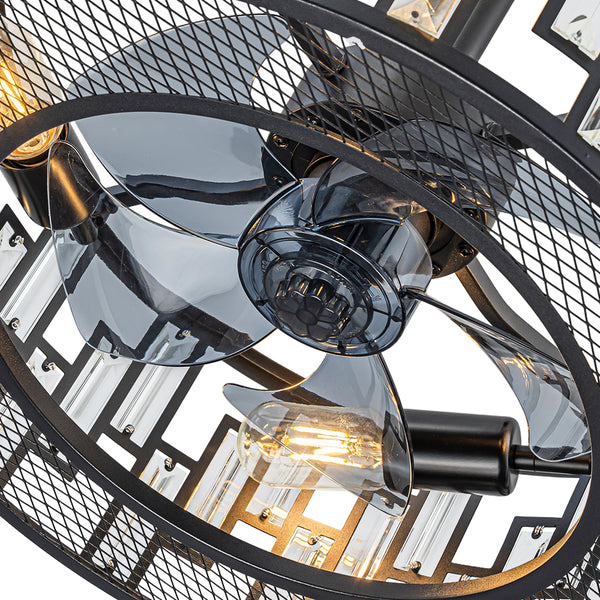 4-flammiger Kristall-Käfig-Deckenventilator für die Unterputzmontage