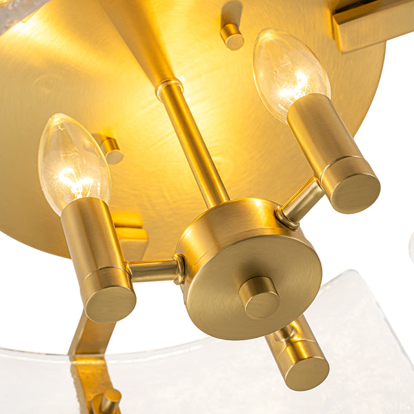 3-Light Textured Glass Brass Drum Semi Flush Mount