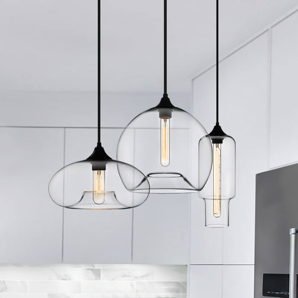 Thehouselights-3-Light Linear Pendant with Clear Glass Shades-Pendant--