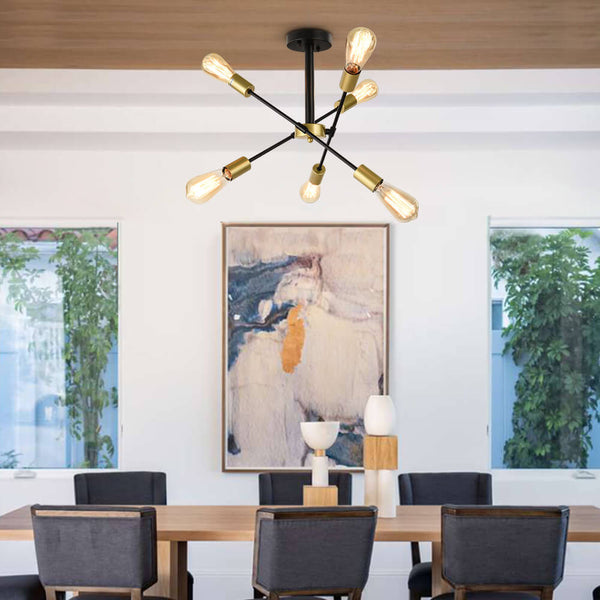 Thehouselights-6-Light Rotatable Sputnik Chandelier in Black/ Black+Gold-Chandelier-Black+Gold-