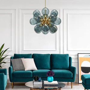 Thehouselights-Modern Blue Glass Frosted Bubble Sputnik Chandelier-Chandelier--