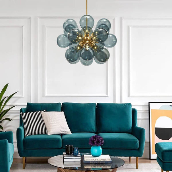 Thehouselights-Modern Blue Glass Frosted Bubble Sputnik Chandelier-Chandelier--