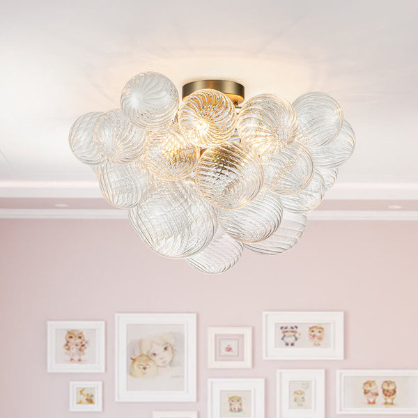 Thehouselights-Cluster Glass Bubble Semi Flush Chandelier-Ceiling Light-Brass-