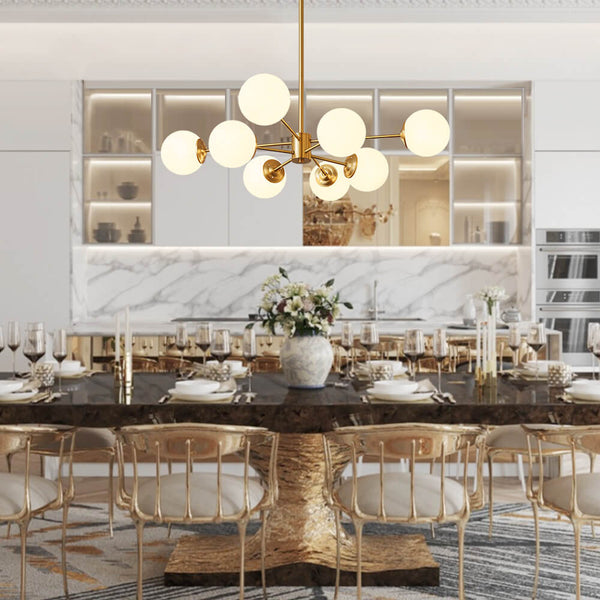 Thehouselights-Mid-Century Modern Opal White Glass Globe Chandelier-Chandelier-8 bulbs-