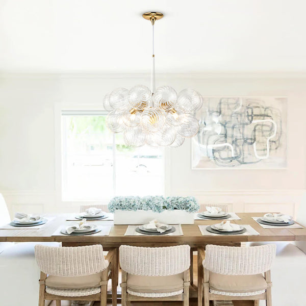 Modern Cluster Bubble Ribbed Glass Chandelier