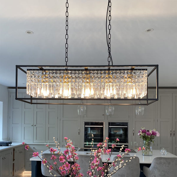 Thehouselights-Modern Rectangle Crystal Island Linear Chandelier
