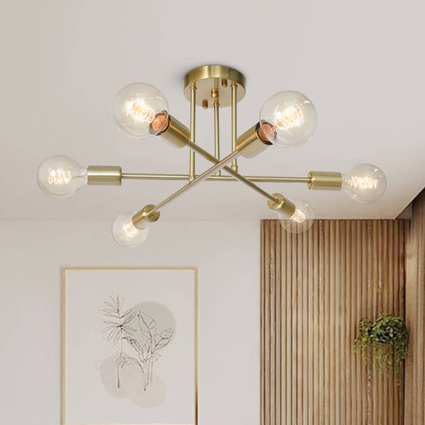 Six-Light Sputnik Semi Flush Ceiling Light