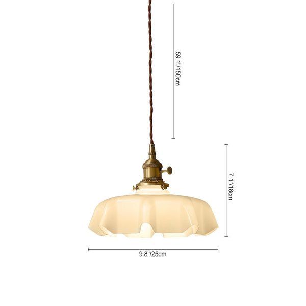Thehouselights-1-Light Creamy Scalloped Flower Glass Pendant Lighting-Pendant-1-Light-