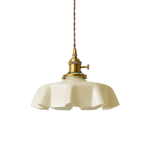 Thehouselights-1-Light Creamy Scalloped Flower Glass Pendant Lighting-Pendant-1-Light-