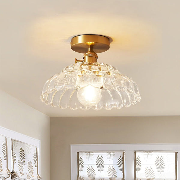 Thehouselights - 1 - Light Glass Lotus Dome Flush Mount Ceiling - Ceiling Light - Clear - 