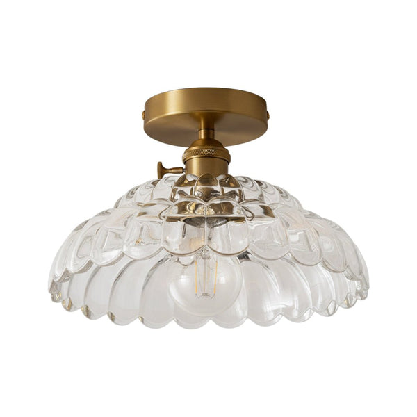 Thehouselights - 1 - Light Glass Lotus Dome Flush Mount Ceiling - Ceiling Light - Clear - 