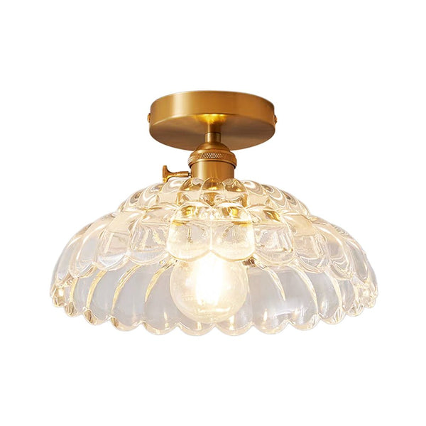 Thehouselights - 1 - Light Glass Lotus Dome Flush Mount Ceiling - Ceiling Light - Clear - 
