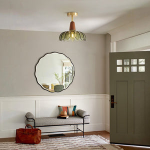 Thehouselights - 1 - Light Glass Lotus Dome Semi Flush Mount Ceiling - Ceiling Light - Green - 