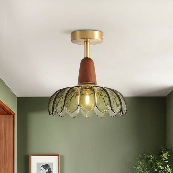Thehouselights - 1 - Light Glass Lotus Dome Semi Flush Mount Ceiling - Ceiling Light - Green - 