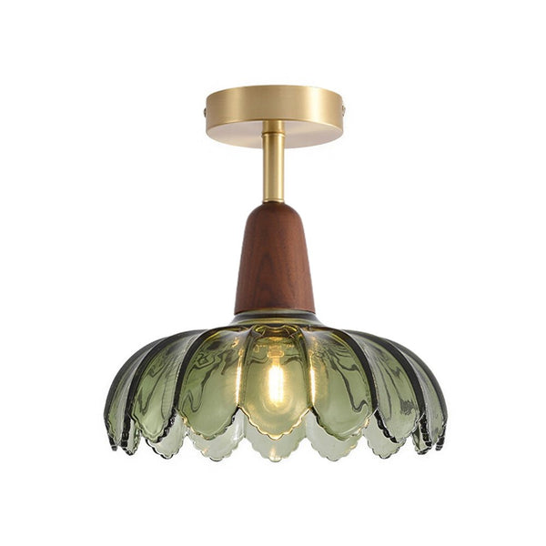 Thehouselights - 1 - Light Glass Lotus Dome Semi Flush Mount Ceiling - Ceiling Light - Green - 