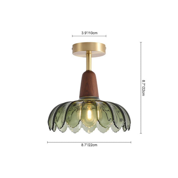 Thehouselights - 1 - Light Glass Lotus Dome Semi Flush Mount Ceiling - Ceiling Light - Green - 