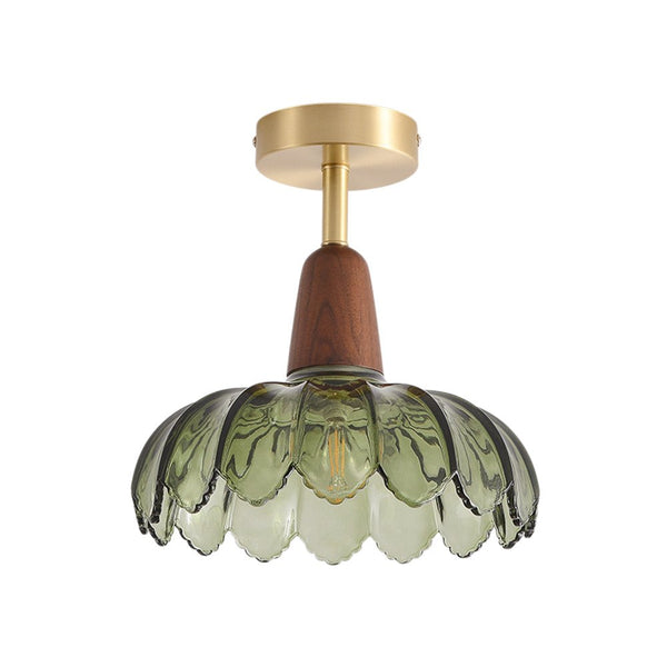 Thehouselights - 1 - Light Glass Lotus Dome Semi Flush Mount Ceiling - Ceiling Light - Green - 