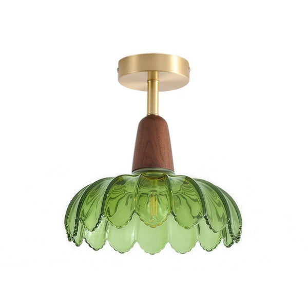 Thehouselights - 1 - Light Glass Lotus Dome Semi Flush Mount Ceiling - Ceiling Light - Green - 