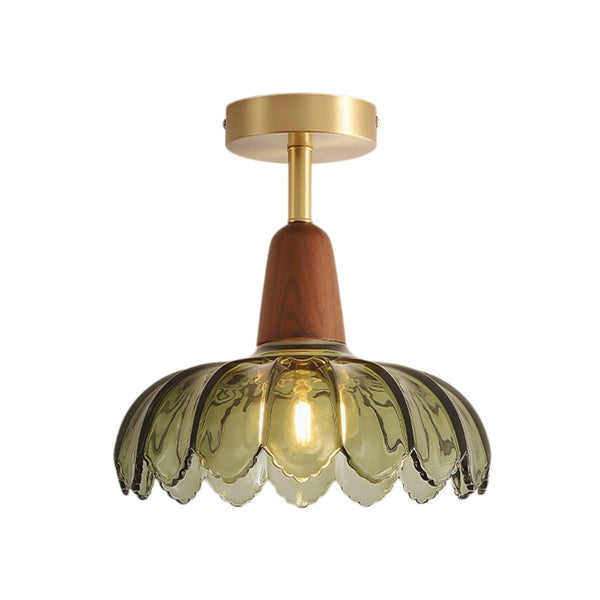 Thehouselights - 1 - Light Glass Lotus Dome Semi Flush Mount Ceiling - Ceiling Light - Green - 