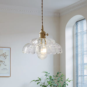 Thehouselights - 1 - Light Lotus Dome Glass Flower Design Pendant Light - Pendant - Clear - 