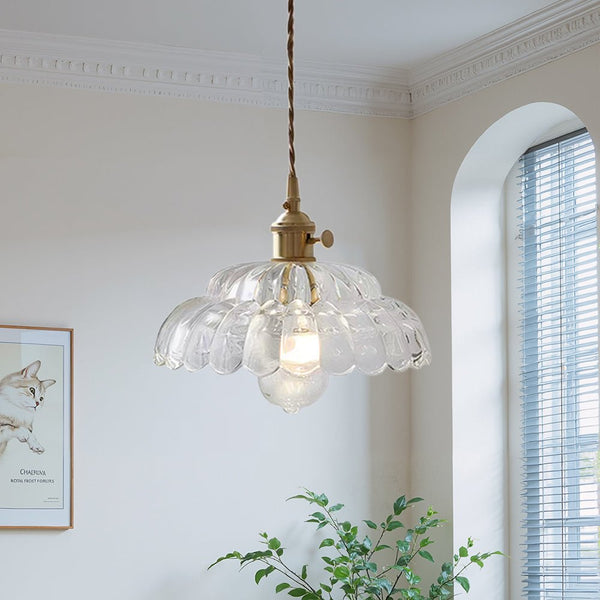 Thehouselights - 1 - Light Lotus Dome Glass Flower Design Pendant Light - Pendant - Clear - 