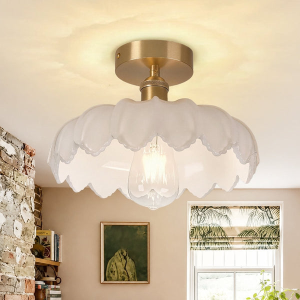 Thehouselights-1-Light Lotus Dome Semi Flush Mount Glass Ceiling-Ceiling Light-White-